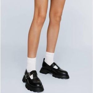 Nasty Gal Black Real Leather Buckled Mary Janes
